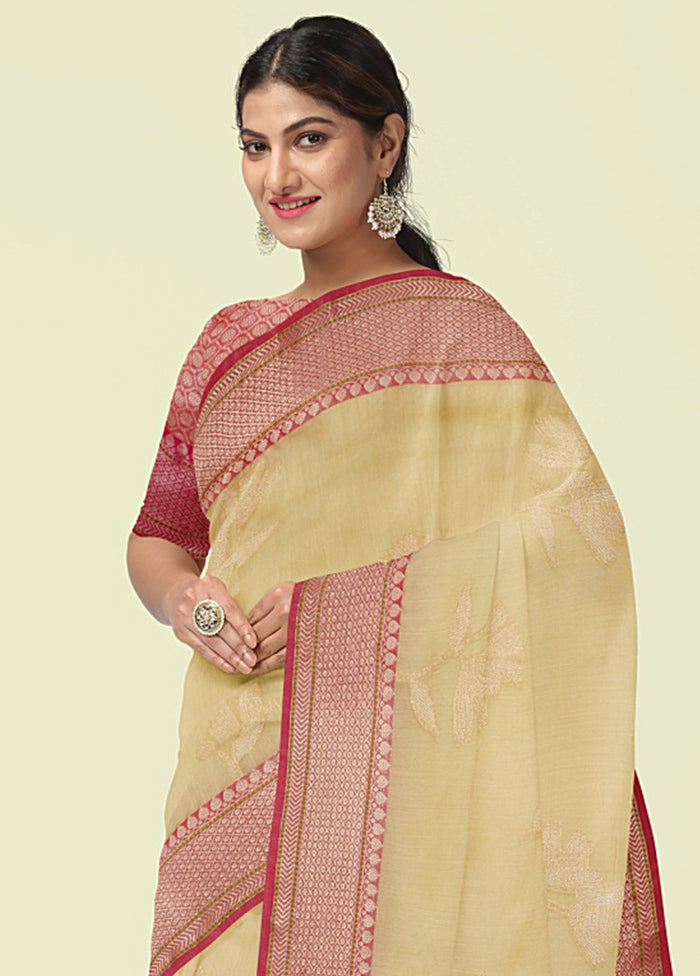 Beige Cotton Zari Saree Without Blouse Piece - Indian Silk House Agencies