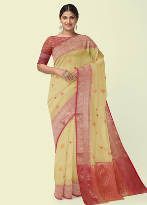 Beige Cotton Zari Saree Without Blouse Piece - Indian Silk House Agencies