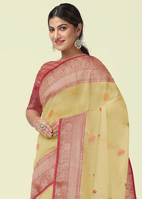 Beige Cotton Zari Saree Without Blouse Piece - Indian Silk House Agencies