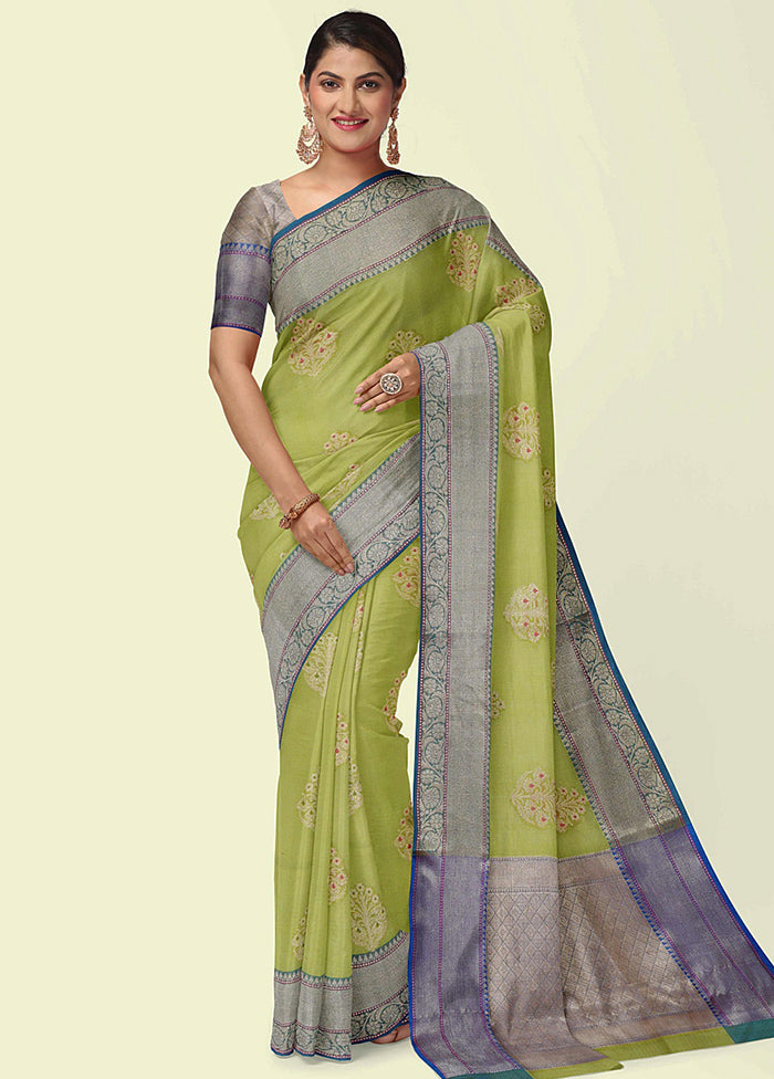 Green Cotton Zari Saree Without Blouse Piece - Indian Silk House Agencies