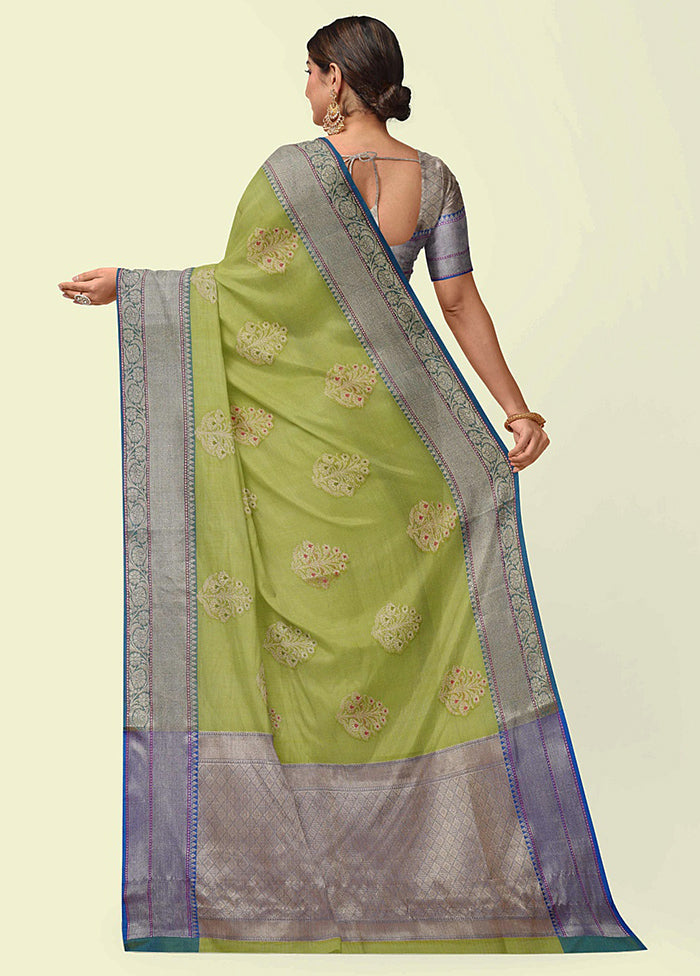 Green Cotton Zari Saree Without Blouse Piece - Indian Silk House Agencies