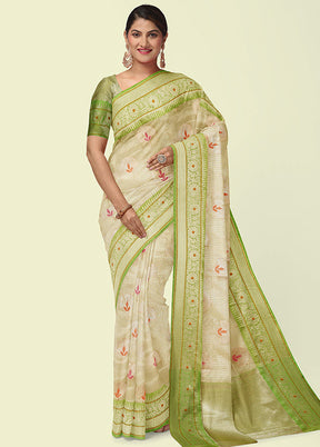 Beige Cotton Zari Saree Without Blouse Piece - Indian Silk House Agencies