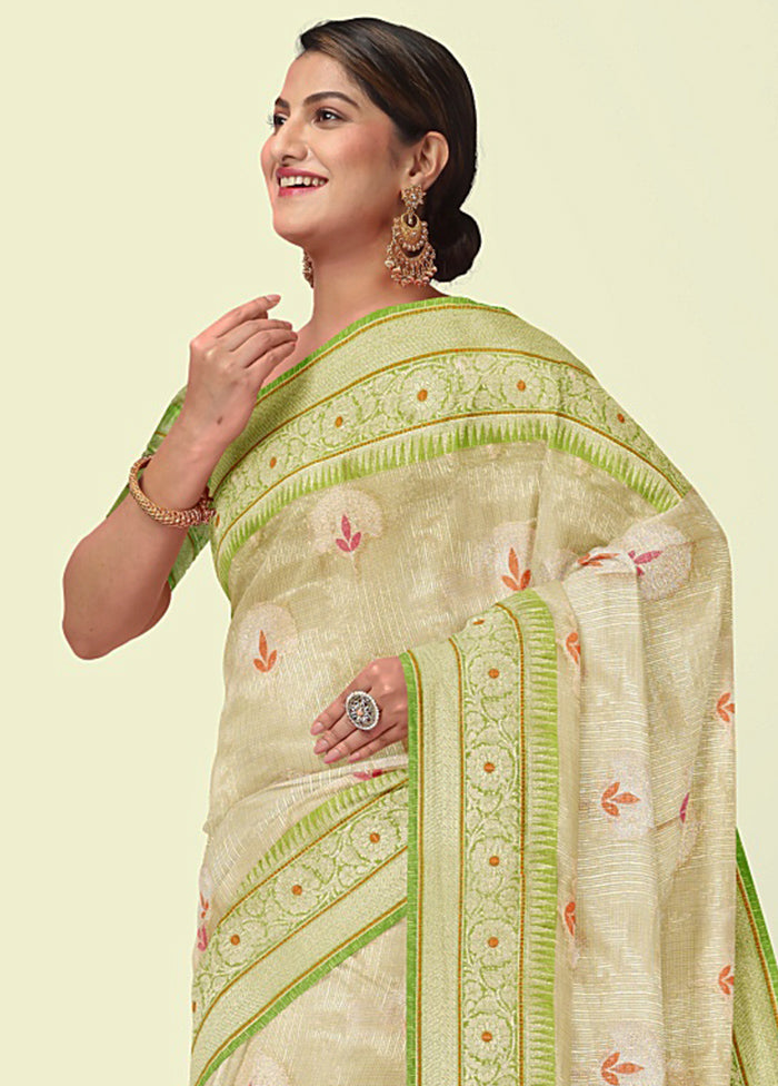 Beige Cotton Zari Saree Without Blouse Piece - Indian Silk House Agencies