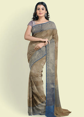 Grey Cotton Zari Saree Without Blouse Piece - Indian Silk House Agencies