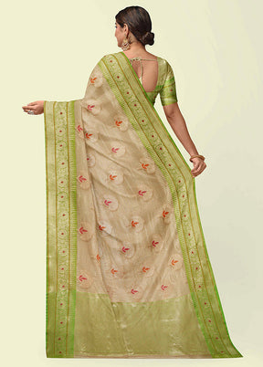 Beige Cotton Zari Saree Without Blouse Piece - Indian Silk House Agencies