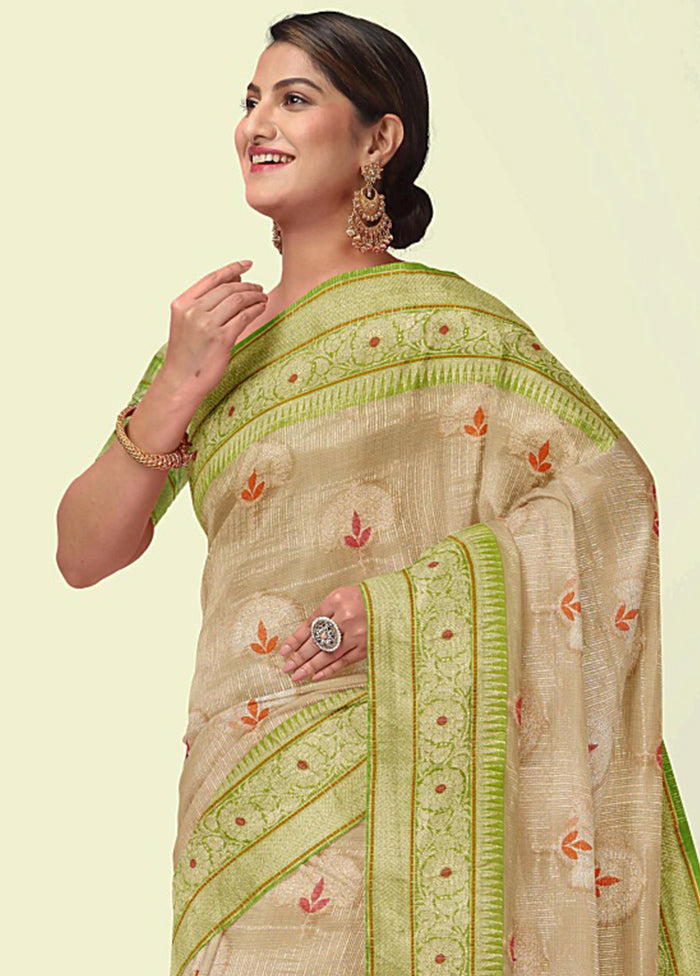 Beige Cotton Zari Saree Without Blouse Piece - Indian Silk House Agencies