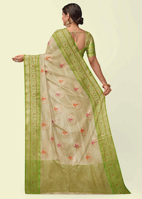 Beige Cotton Zari Saree Without Blouse Piece - Indian Silk House Agencies