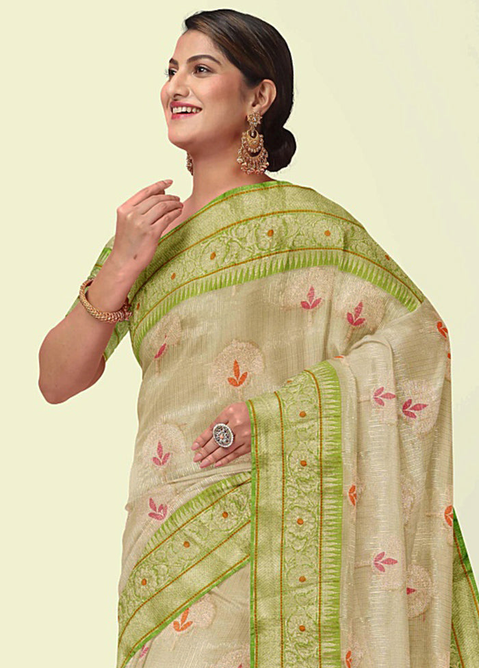 Beige Cotton Zari Saree Without Blouse Piece - Indian Silk House Agencies