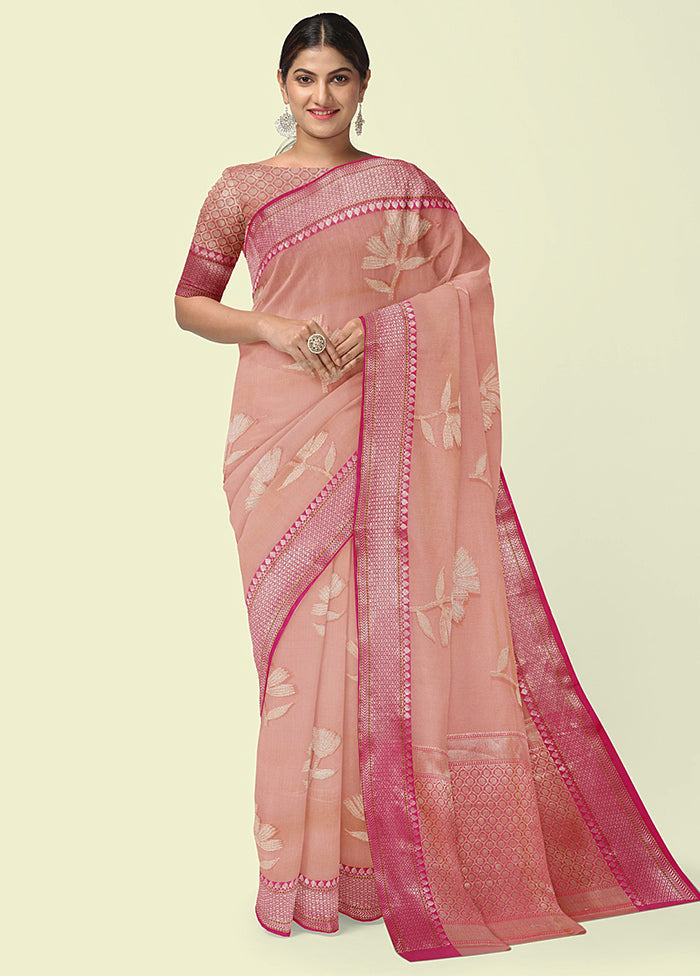 Pink Cotton Zari Saree Without Blouse Piece - Indian Silk House Agencies