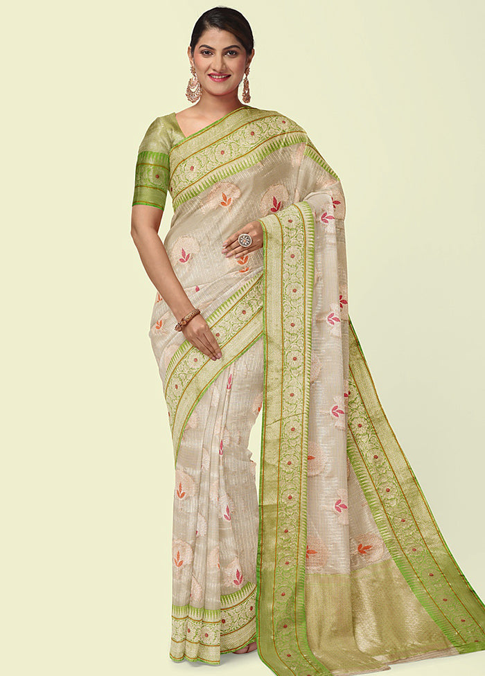 Beige Cotton Zari Saree Without Blouse Piece - Indian Silk House Agencies