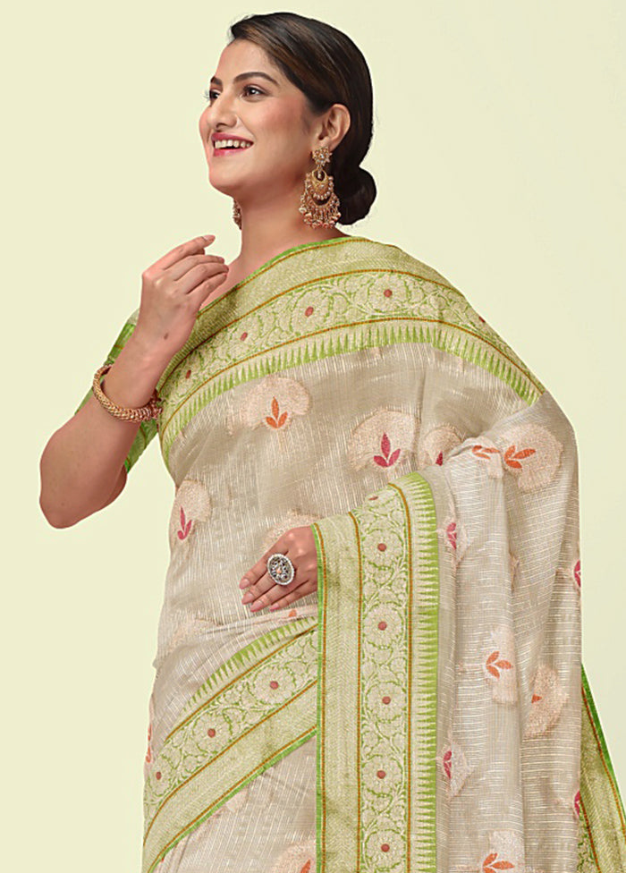 Beige Cotton Zari Saree Without Blouse Piece - Indian Silk House Agencies