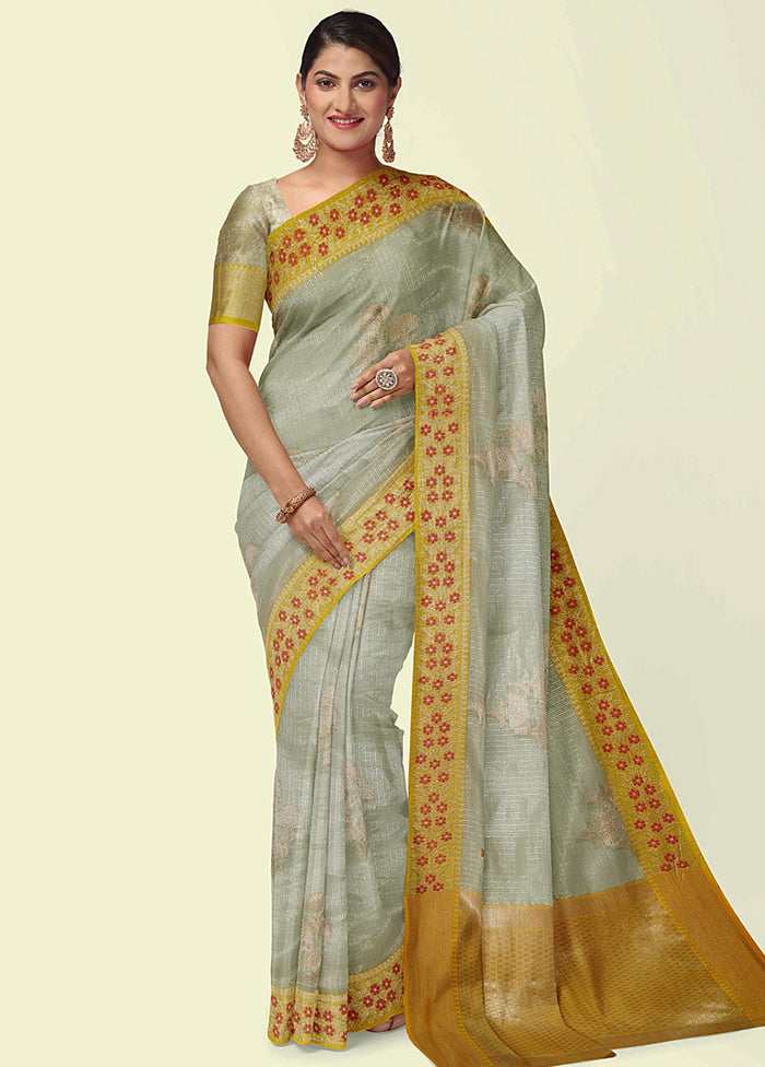 Sea Green Cotton Zari Saree Without Blouse Piece - Indian Silk House Agencies