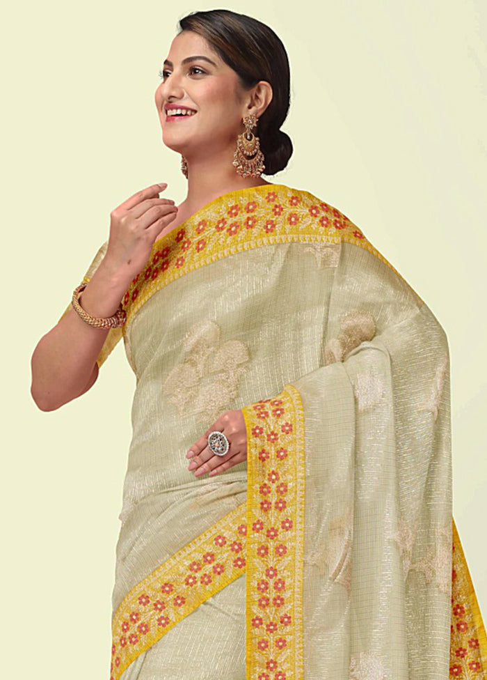 Off White Cotton Zari Saree Without Blouse Piece - Indian Silk House Agencies