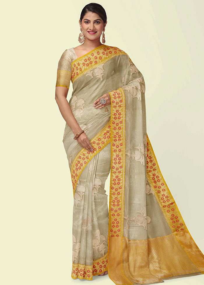 Beige Cotton Zari Saree Without Blouse Piece - Indian Silk House Agencies