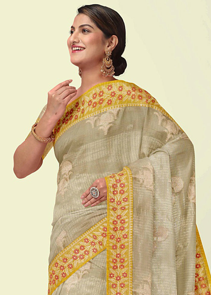 Beige Cotton Zari Saree Without Blouse Piece - Indian Silk House Agencies