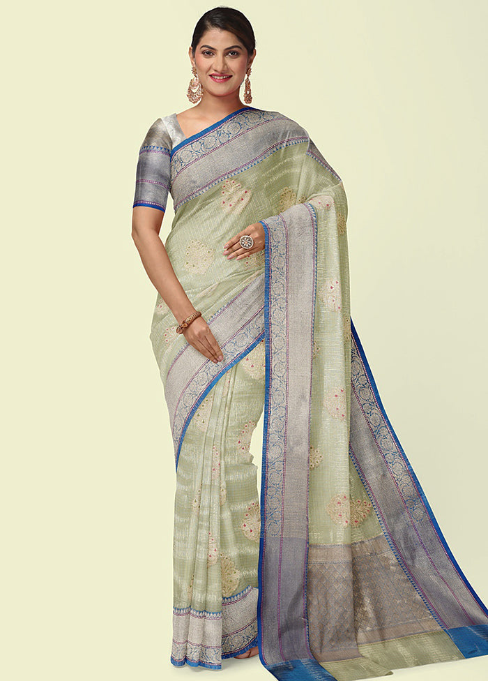 Sea Green Cotton Zari Saree Without Blouse Piece - Indian Silk House Agencies