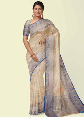 Beige Cotton Zari Saree Without Blouse Piece - Indian Silk House Agencies