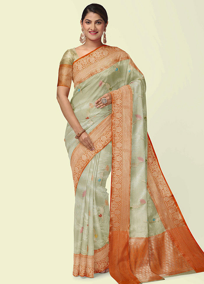 Sea Green Cotton Zari Saree Without Blouse Piece - Indian Silk House Agencies