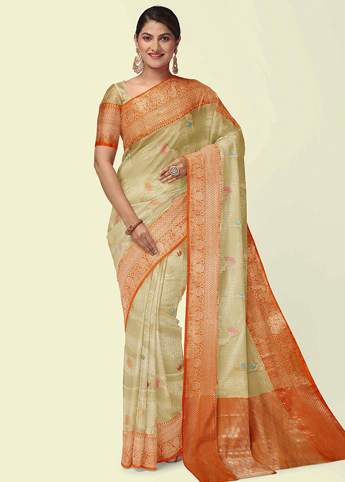 Beige Cotton Zari Saree Without Blouse Piece - Indian Silk House Agencies