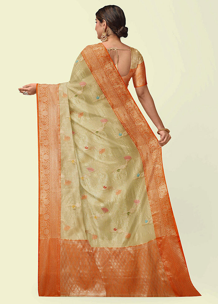 Beige Cotton Zari Saree Without Blouse Piece - Indian Silk House Agencies