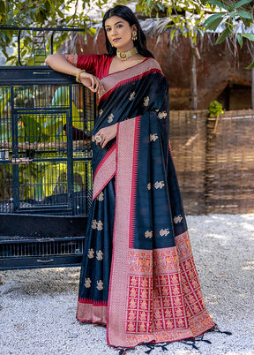 Black Tussar Silk Saree With Blouse Piece