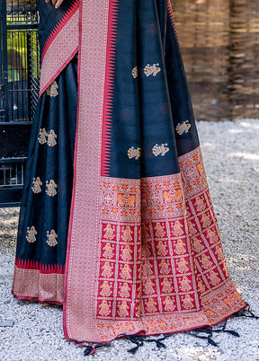 Black Tussar Silk Saree With Blouse Piece