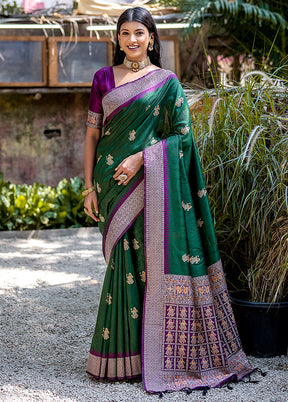 Green Tussar Silk Saree With Blouse Piece