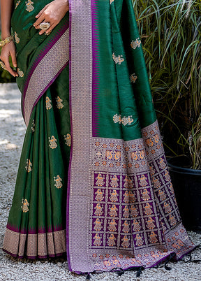 Green Tussar Silk Saree With Blouse Piece