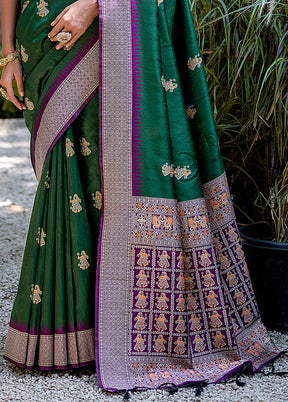 Green Tussar Silk Saree With Blouse Piece