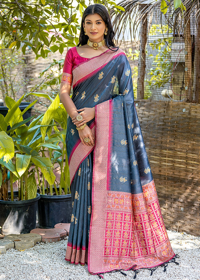 Green Tussar Silk Saree With Blouse Piece