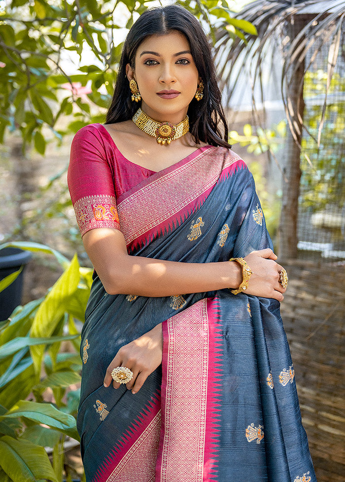 Green Tussar Silk Saree With Blouse Piece