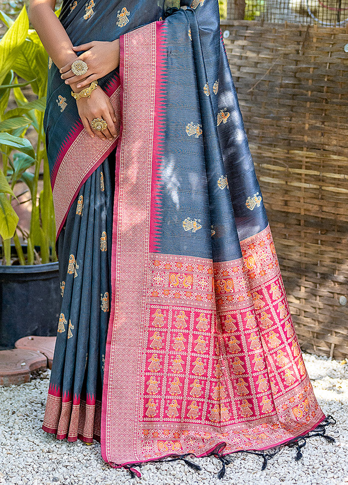 Green Tussar Silk Saree With Blouse Piece