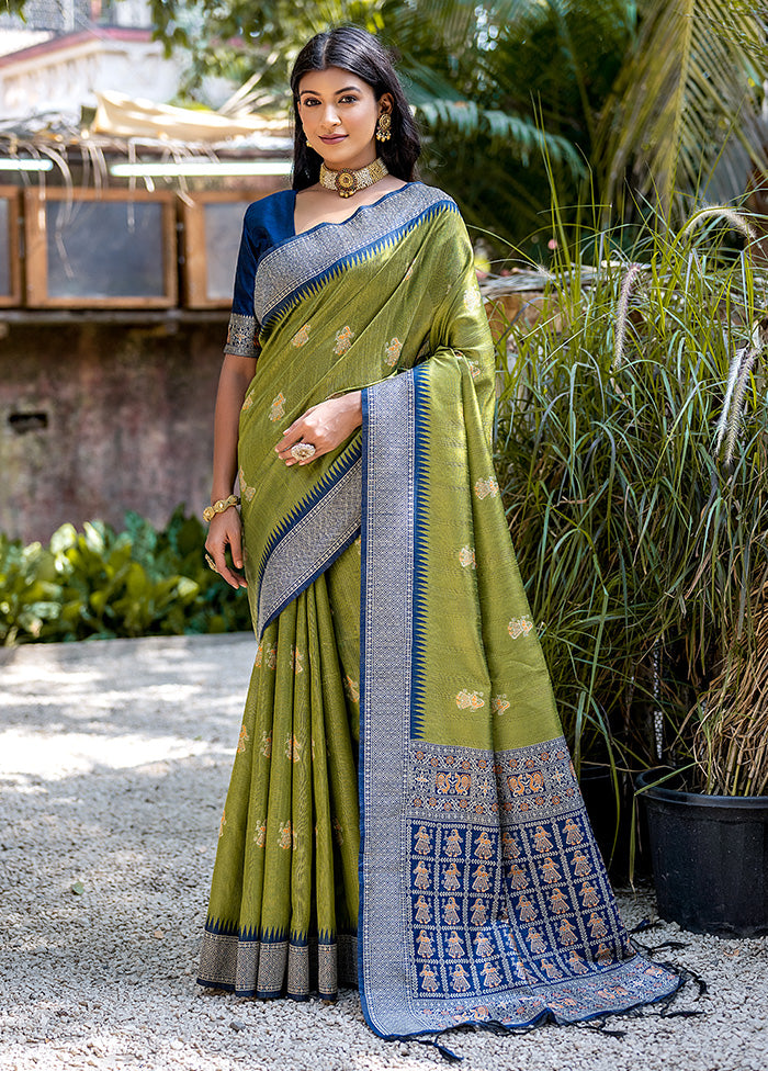 Mehendi Tussar Silk Saree With Blouse Piece