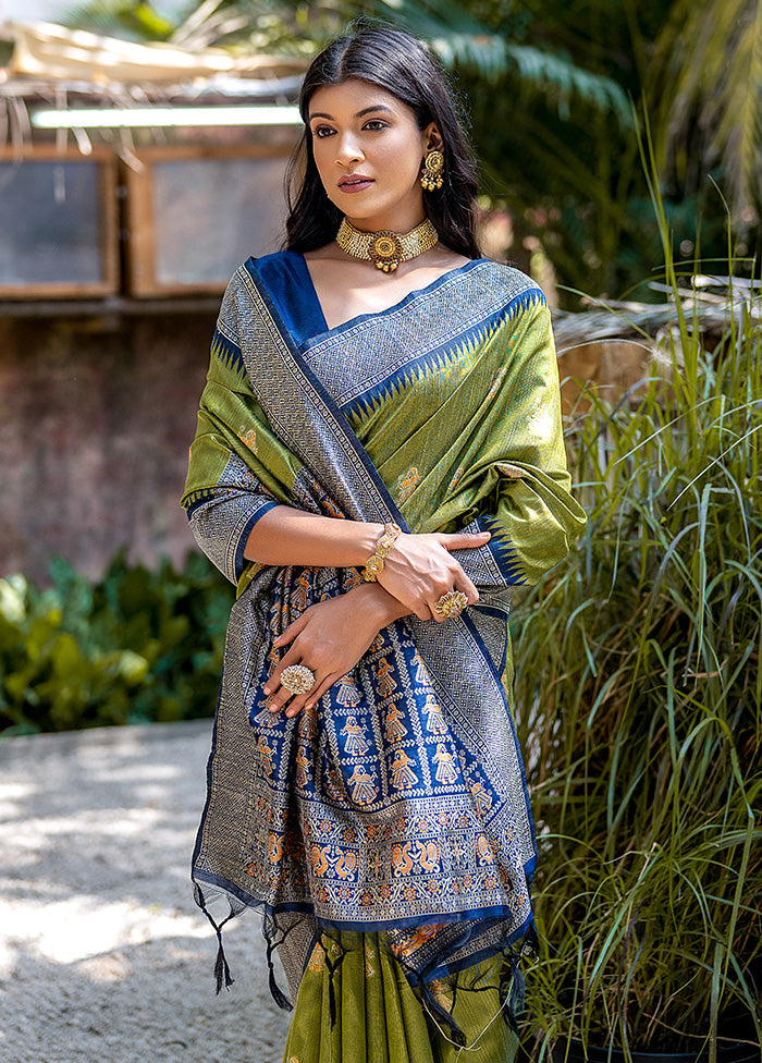 Mehendi Tussar Silk Saree With Blouse Piece