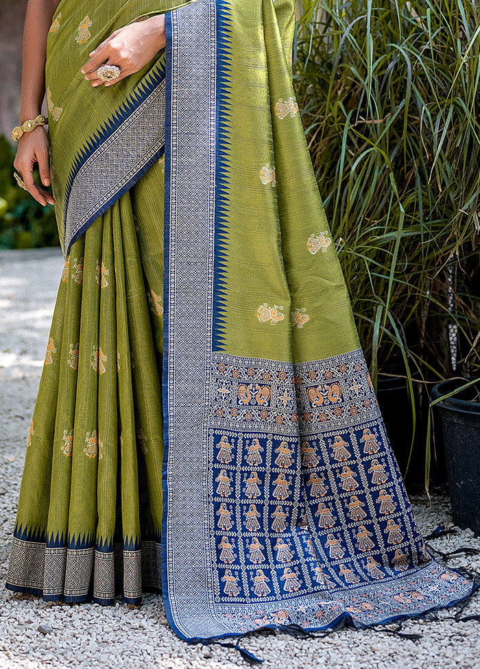 Mehendi Tussar Silk Saree With Blouse Piece