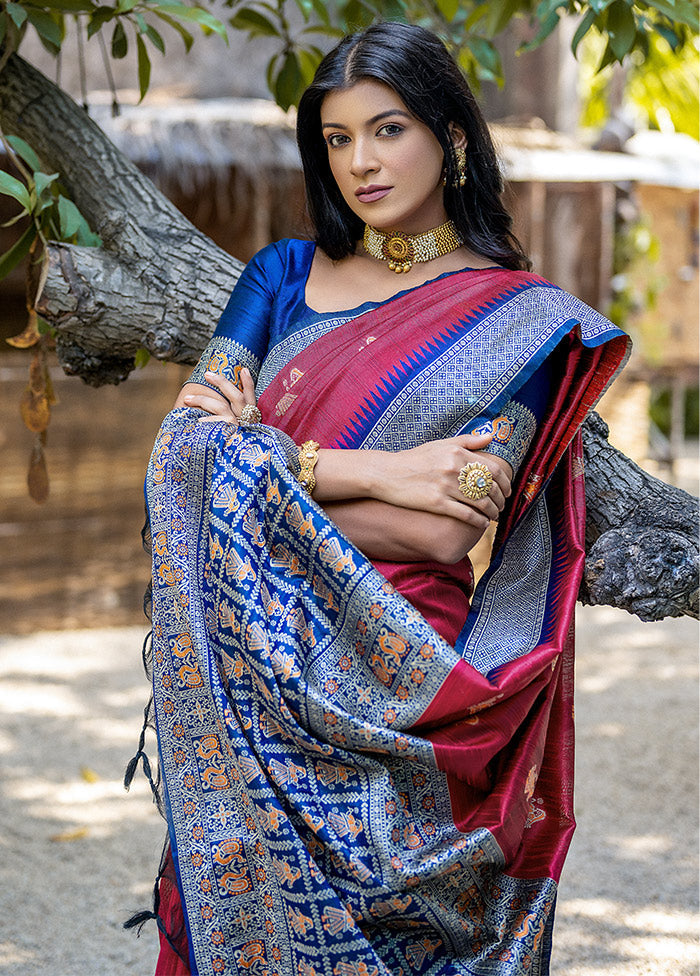 Pink Tussar Silk Saree With Blouse Piece