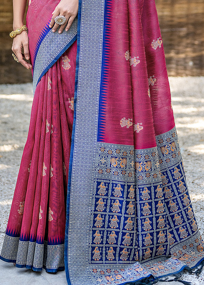 Pink Tussar Silk Saree With Blouse Piece