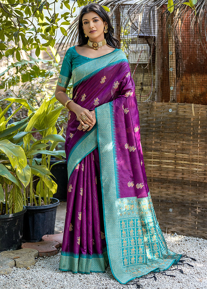 Wine Tussar Silk Saree With Blouse Piece