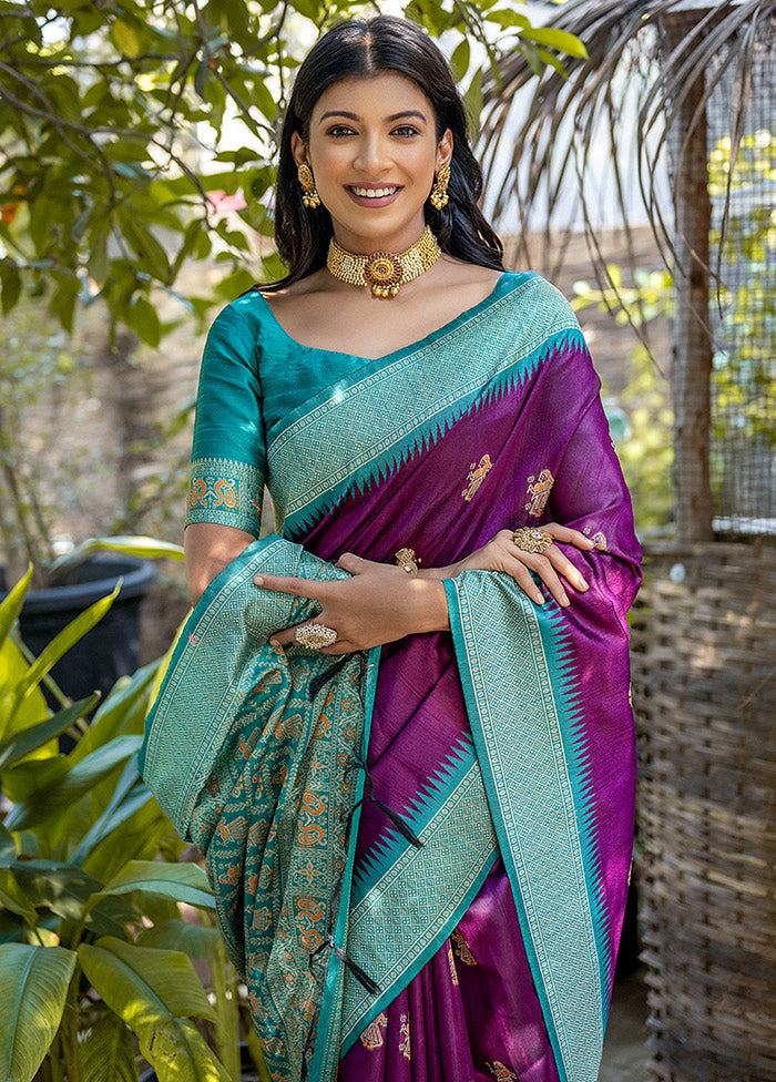 Wine Tussar Silk Saree With Blouse Piece