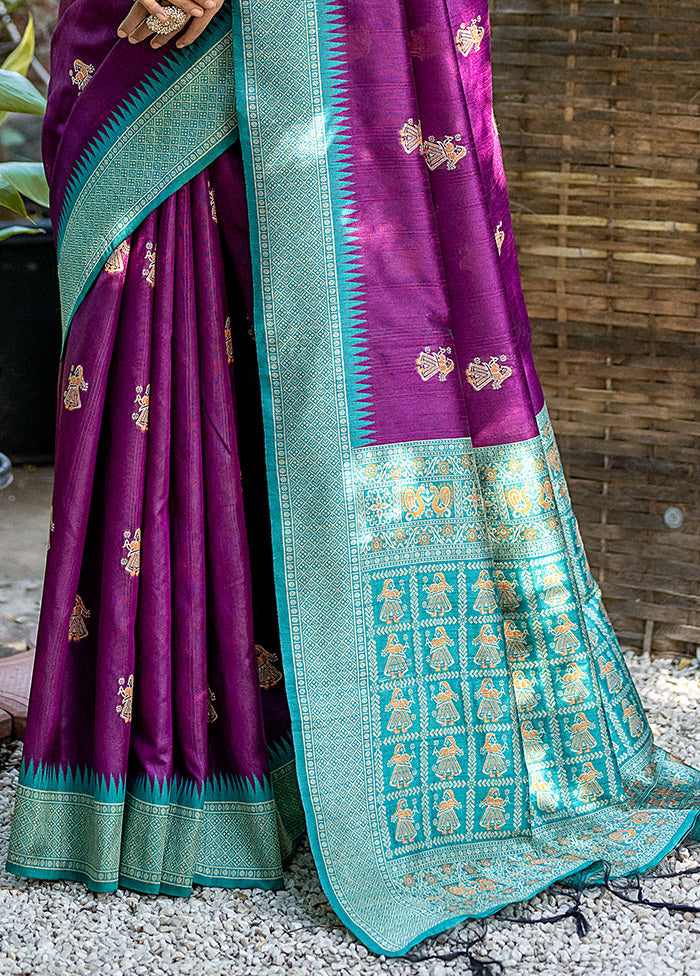 Wine Tussar Silk Saree With Blouse Piece