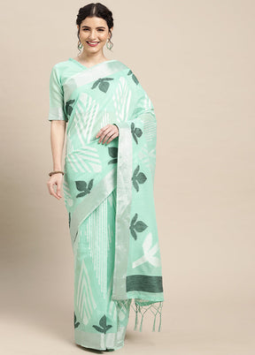 Sea Green Spun Silk Saree With Blouse Piece