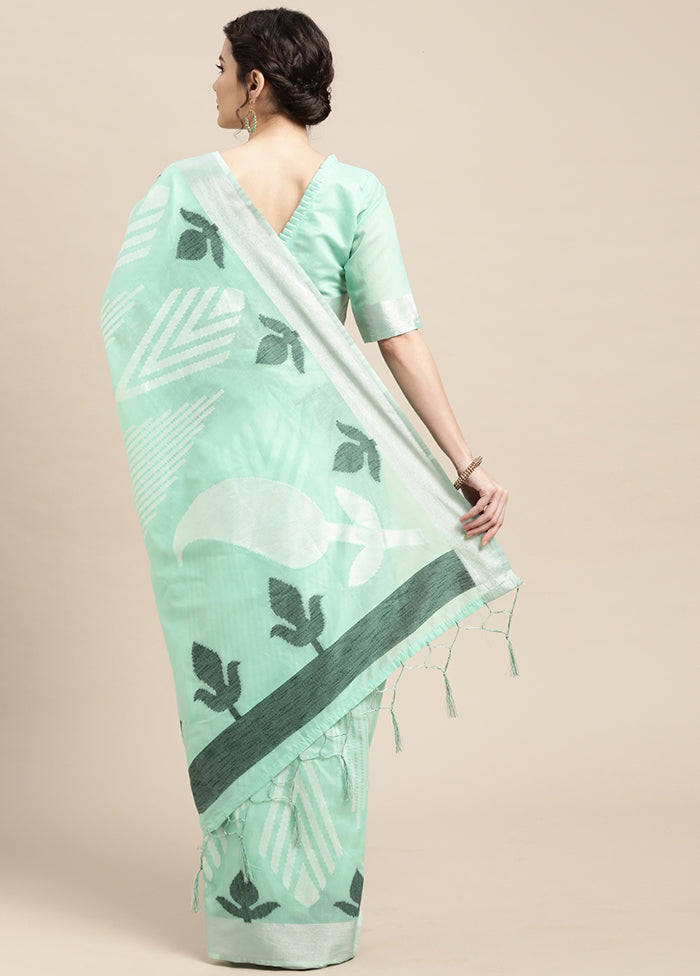 Sea Green Spun Silk Saree With Blouse Piece