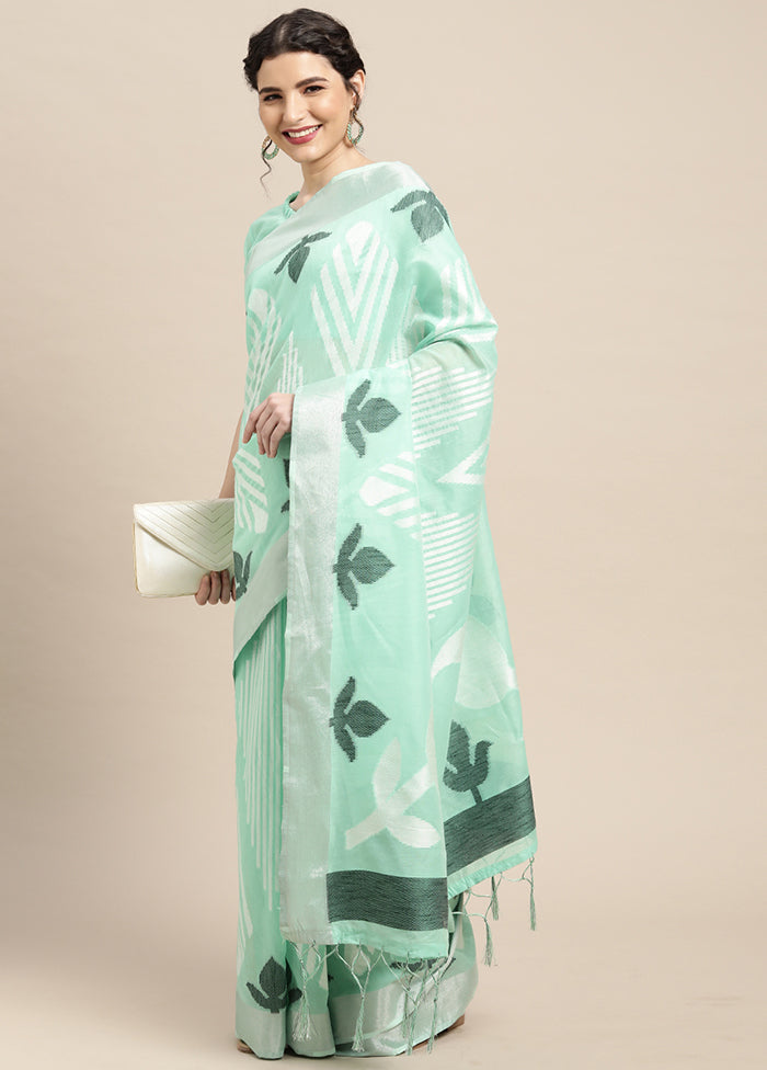 Sea Green Spun Silk Saree With Blouse Piece