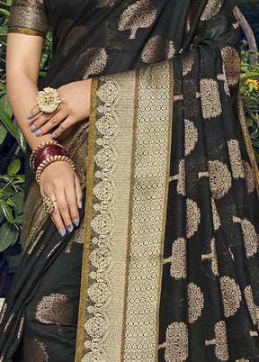 Black Spun Silk Saree With Blouse Piece - Indian Silk House Agencies