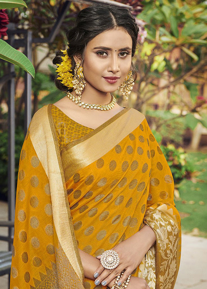 Mustard Spun Silk Saree With Blouse Piece - Indian Silk House Agencies