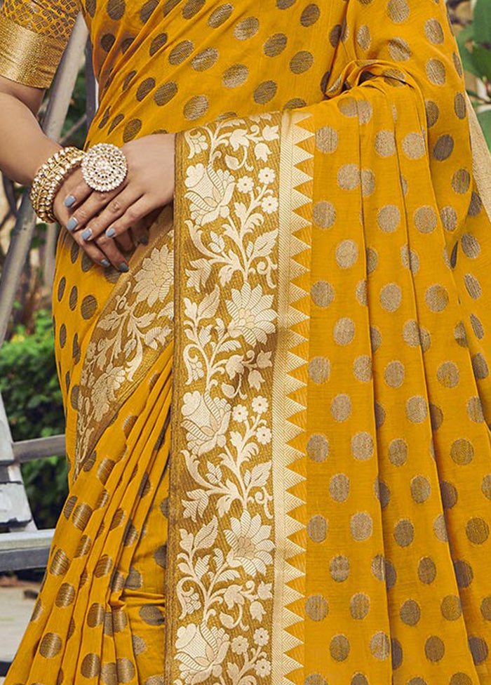 Mustard Spun Silk Saree With Blouse Piece - Indian Silk House Agencies