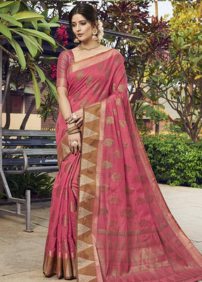 Pink Spun Silk Saree With Blouse Piece - Indian Silk House Agencies