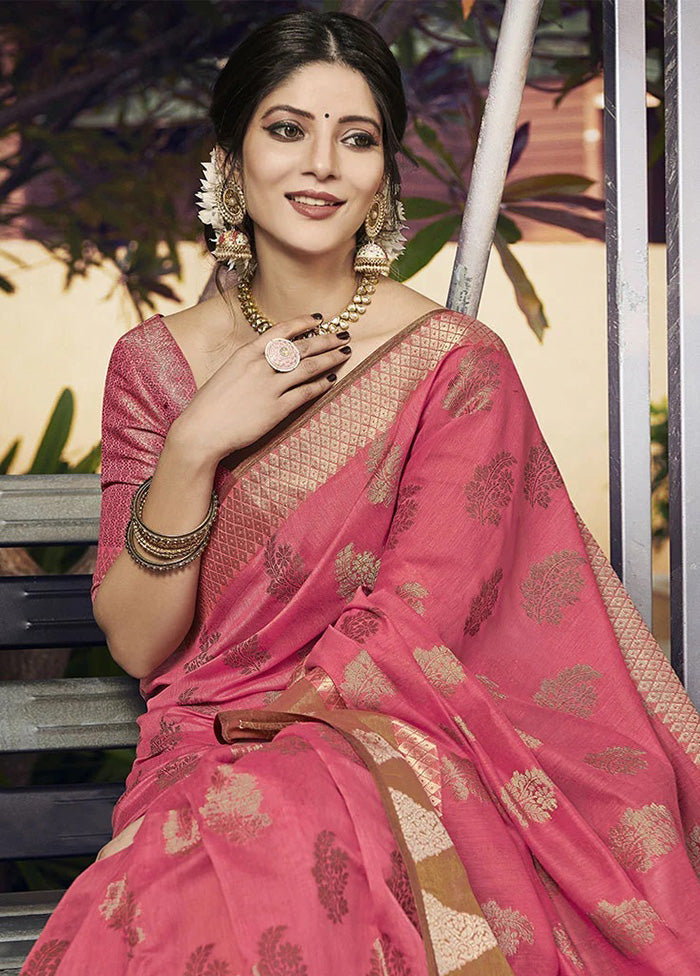 Pink Spun Silk Saree With Blouse Piece - Indian Silk House Agencies