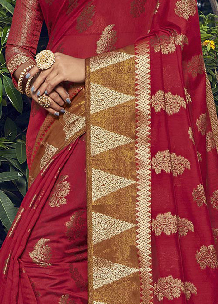 Red Spun Silk Saree With Blouse Piece - Indian Silk House Agencies