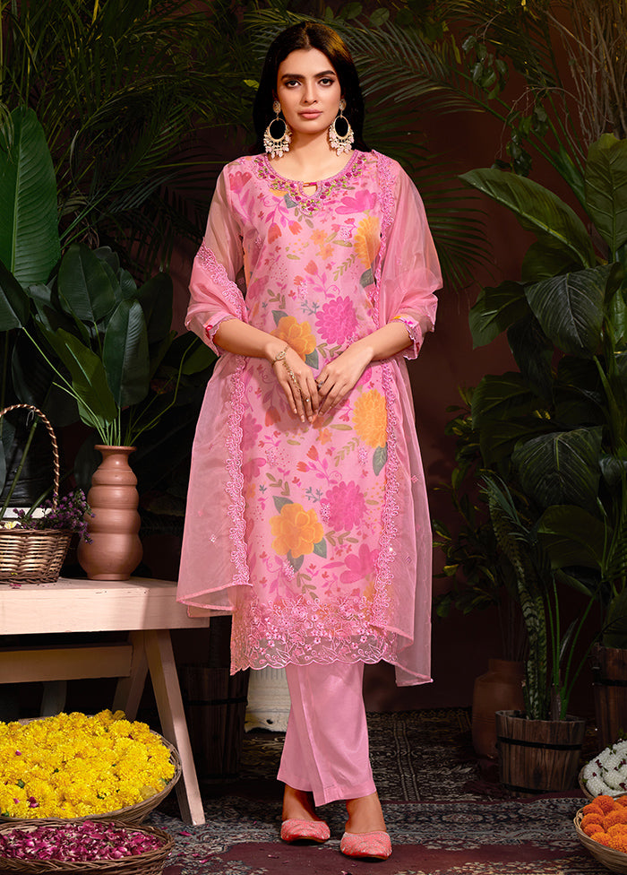 3 Pc Pink Pure Readymade Silk Suit Set